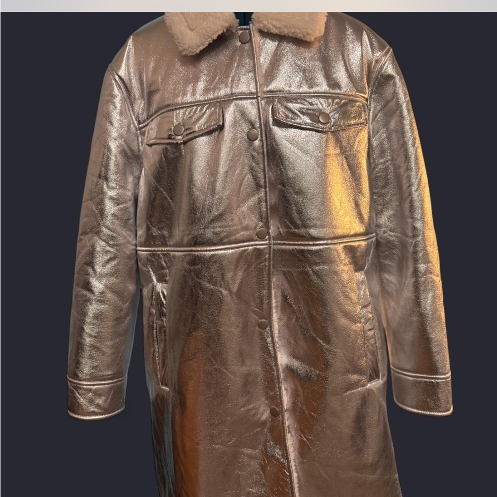 Avec Les Filles Silver and Cream Shearling Jacket